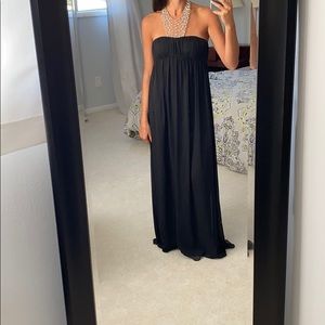 Aqua Black Gown with Beaded Illusion Halter Top